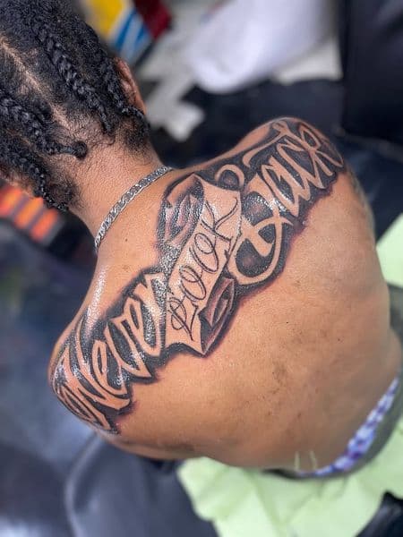 Lettering + Script lettering tattoo on Shoulder Blade by ink_by_christian on TattMe