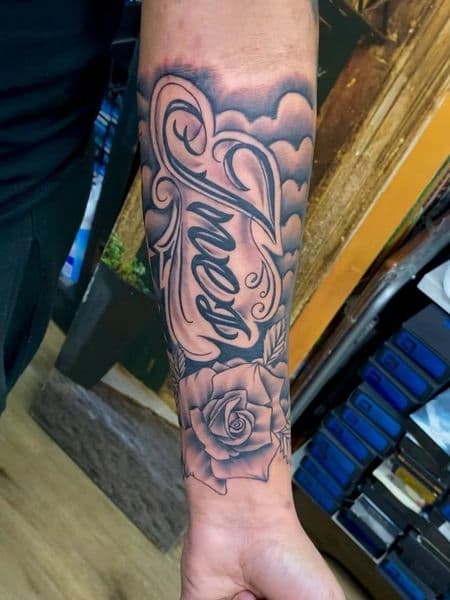 Script + Black & Grey script tattoo on Forearm by ink_by_christian on TattMe
