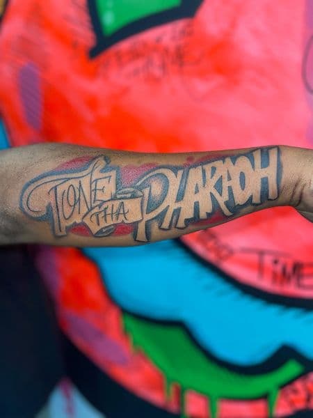 Lettering + Script lettering tattoo on Forearm by ink_by_christian on TattMe