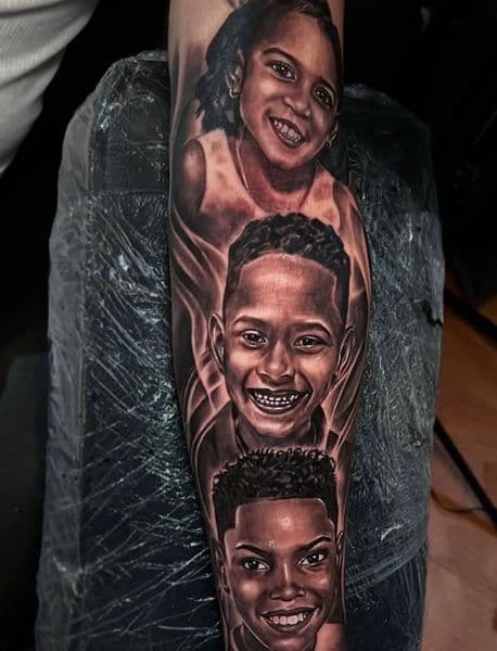 Realism + Black & Grey children tattoo on Forearm by Allison_ on TattMe