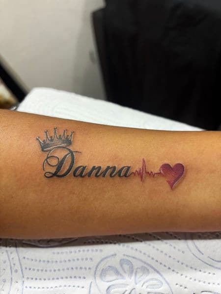 Lettering + Script crown tattoo on Forearm by Stephanie_brain_tatts_ on TattMe