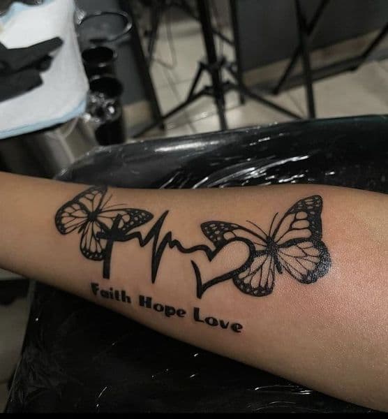Fine Line + Black-work butterflies tattoo on Forearm by Stephanie_brain_tatts_ on TattMe