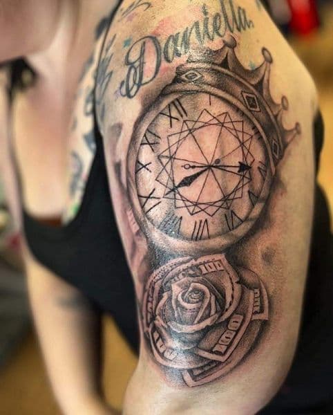 Black & Grey + Realism watch tattoo on Upper Arm by TX8_Tattoos on TattMe