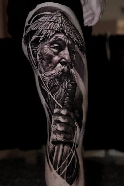 Black & Grey + Realism old man tattoo on Thigh by Harold.garcia.tattoo on TattMe