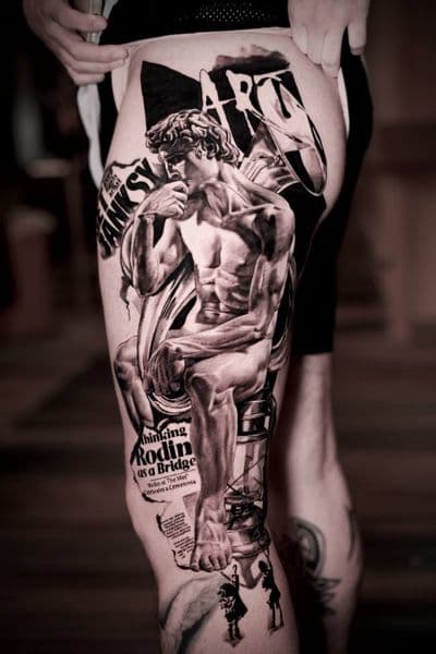 Black & Grey + Realism sculpture tattoo on Thigh by Harold.garcia.tattoo on TattMe