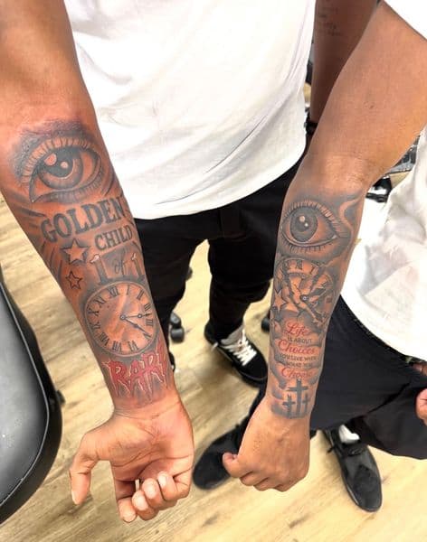Black & Grey + Lettering eye tattoo on Forearm by Tattoo_Artist_Phoenix on TattMe