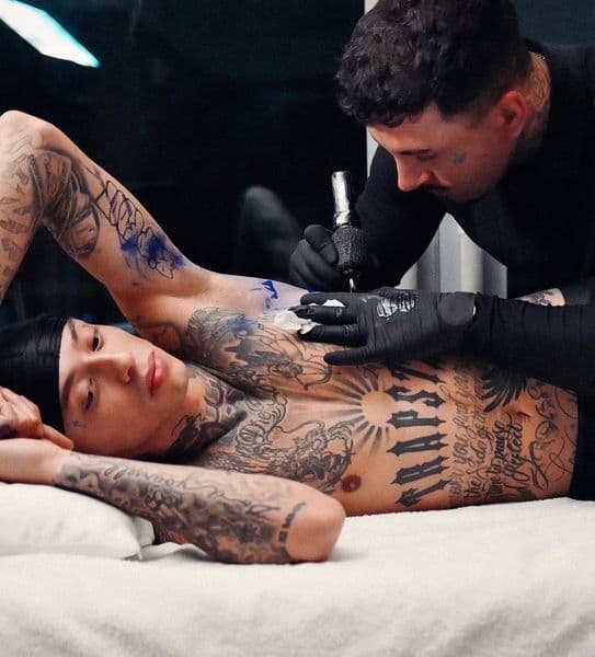 Black & Grey + Lettering sunburst tattoo on Chest by Tattoo_Artist_Phoenix on TattMe