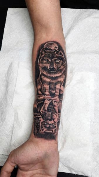 Black & Grey + Realism wolf tattoo on Forearm by Gcreationart1 on TattMe