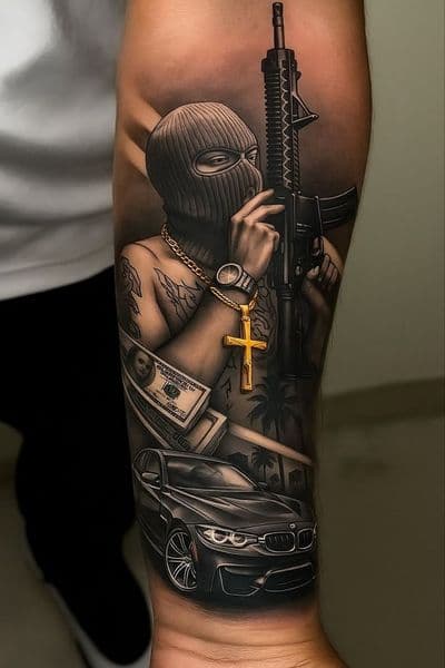 Realism + Black & Grey balaclava tattoo on Forearm by Nikki_hurtado_ on TattMe