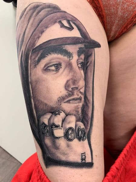 Black & Grey + Realism portrait tattoo on Thigh by transcendingink on TattMe