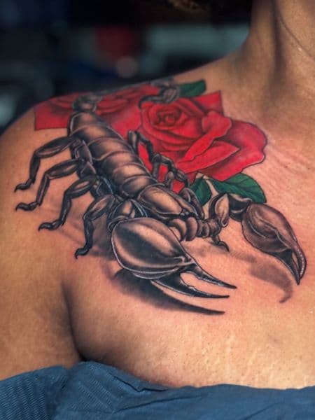 Realism + Black & Grey scorpion tattoo on Shoulder by transcendingink on TattMe