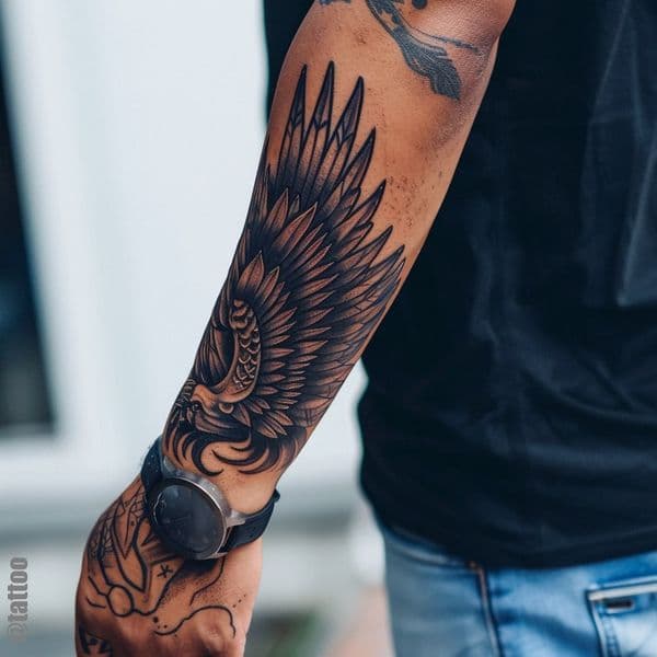 Black & Grey + Illustrative eagle tattoo on Forearm by Ruth_usyw7627t on TattMe