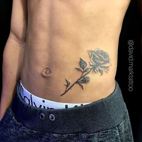 Black & Grey + Floral rose tattoo on Stomach by Ruth_usyw7627t on TattMe