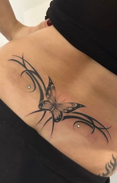 Black & Grey + Black-work butterfly tattoo on Lower Back by Ruth_usyw7627t on TattMe
