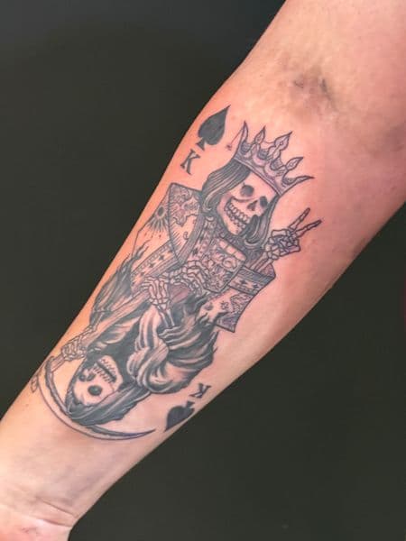 Black & Grey + Illustrative skeleton tattoo on Forearm by JohnnyJinx on TattMe