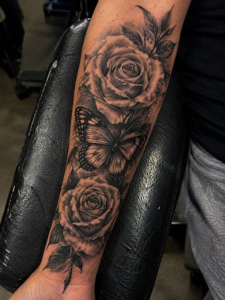 Black & Grey + Realism roses tattoo on Forearm by emily_madison on TattMe