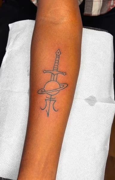 Fine Line + Minimalist sword tattoo on Forearm by emily_madison on TattMe