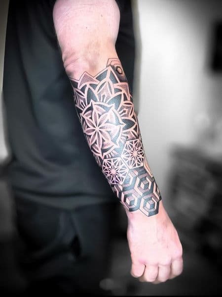 Geometric + Black-work geometric tattoo on Forearm by Taylor_Miller on TattMe