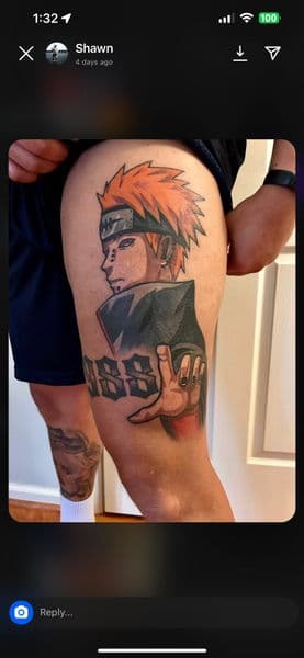 Anime + New School anime character tattoo on Thigh by Ink_By_Loren on TattMe