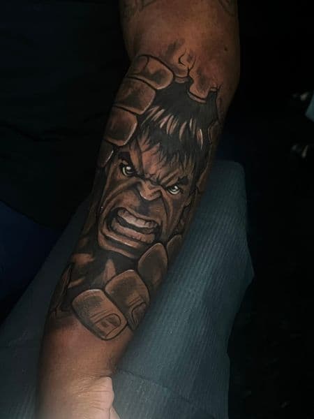 Black & Grey + Realism hulk tattoo on Forearm by Ink_By_Loren on TattMe