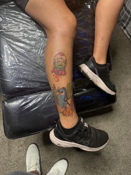 Cartoon + Illustrative alien tattoo on Calf by tattoosbyJkelly88 on TattMe