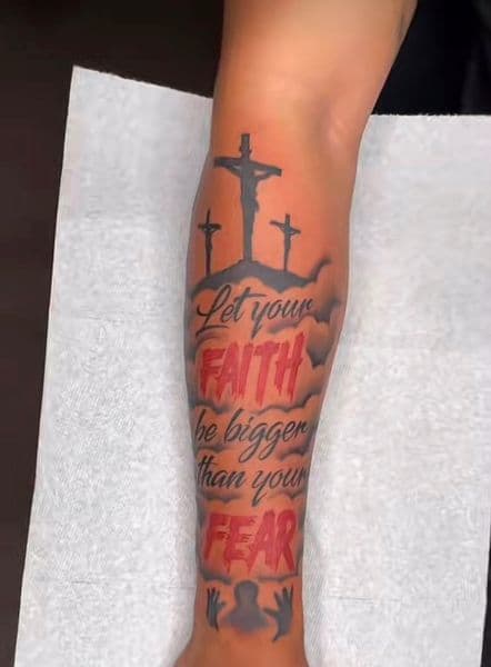 Lettering + Black & Grey crosses tattoo on Forearm by JMRN_ on TattMe