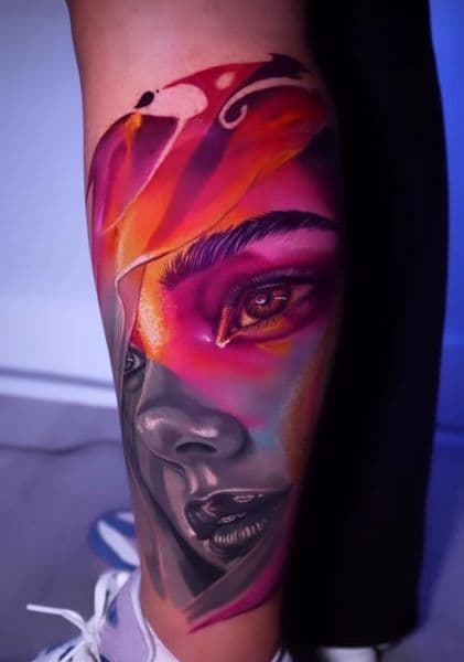 Realism + Color portrait tattoo on Calf by oldtown_ink on TattMe