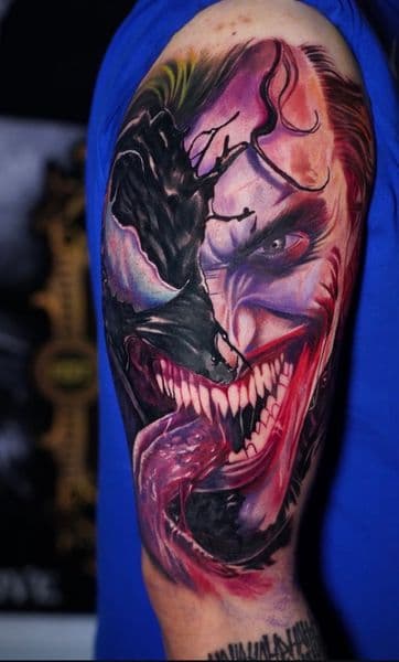 Realism + Color joker tattoo on Upper Arm by oldtown_ink on TattMe