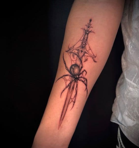 Black & Grey + Illustrative spider tattoo on Forearm by oldtown_ink on TattMe
