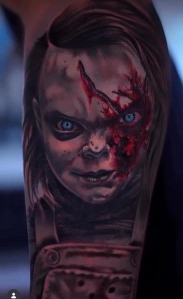 Realism + Color chucky tattoo on Forearm by oldtown_ink on TattMe