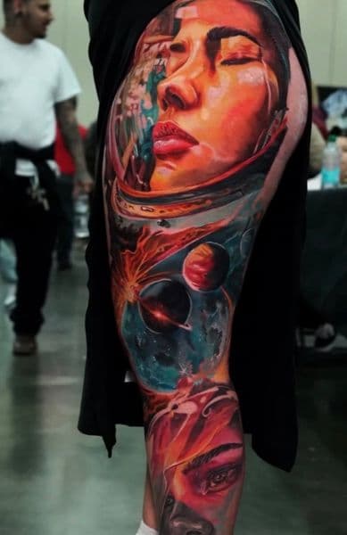 Realism + Color astronaut tattoo on Thigh by oldtown_ink on TattMe