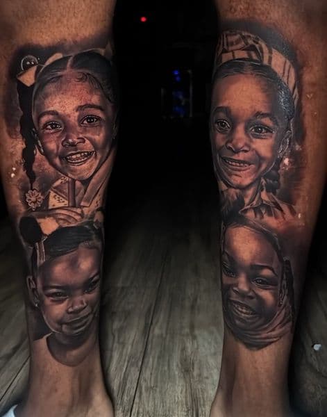 Realism + Black & Grey children tattoo on Calf by Hillcityink on TattMe