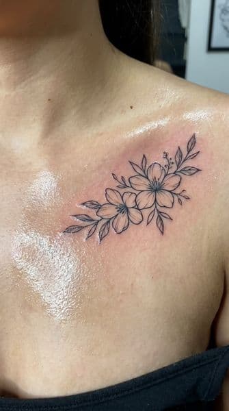 Fine Line + Black-work flowers tattoo on Chest by Hillcityink on TattMe