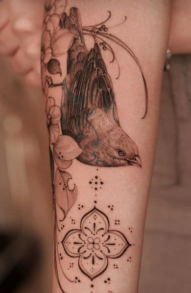 Black & Grey + Fine Line bird tattoo on Forearm by katetattoo on TattMe