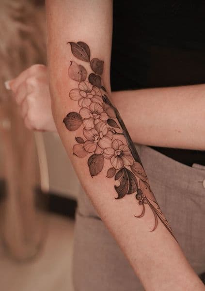 Floral + Fine Line flowers tattoo on Forearm by katetattoo on TattMe