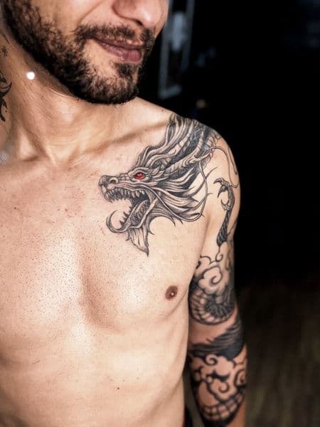 Japanese + Black & Grey dragon tattoo on Shoulder by johnnytatt on TattMe