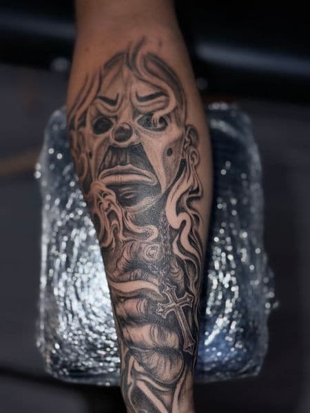 Black & Grey + Chicano clown tattoo on Forearm by kriko on TattMe