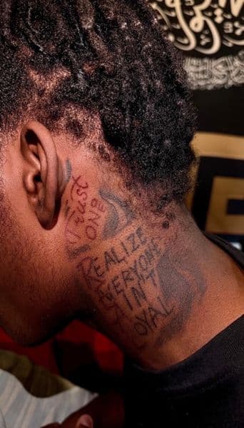 Lettering + Black-work lettering tattoo on Neck (Side) by get_tattoo_by_jordan on TattMe
