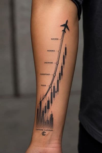 Fine Line + Black-work airplane tattoo on Forearm by hannah on TattMe
