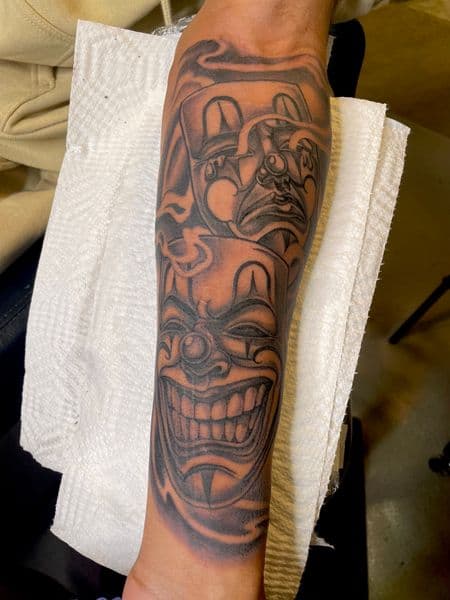 Black & Grey + Chicano clowns tattoo on Forearm by Ashley_Panda on TattMe