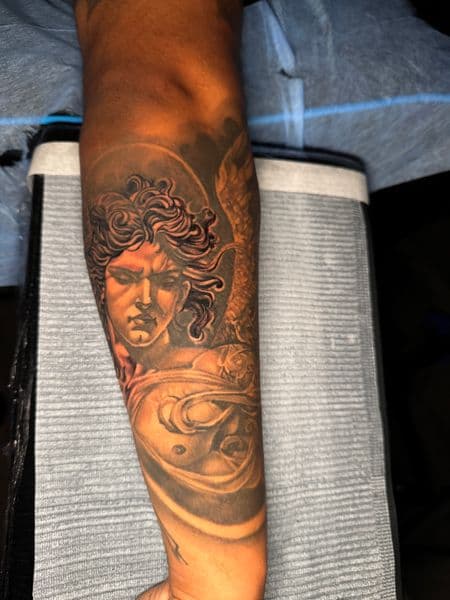 Black & Grey + Realism angel tattoo on Forearm by Ashley_Panda on TattMe