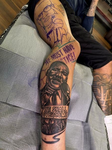Black & Grey + Realism martin luther king jr tattoo on Calf by Ashley_Panda on TattMe