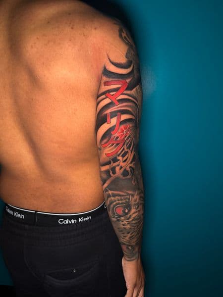 Japanese + Black & Grey tiger tattoo on Full Sleeve by Ashley_Panda on TattMe