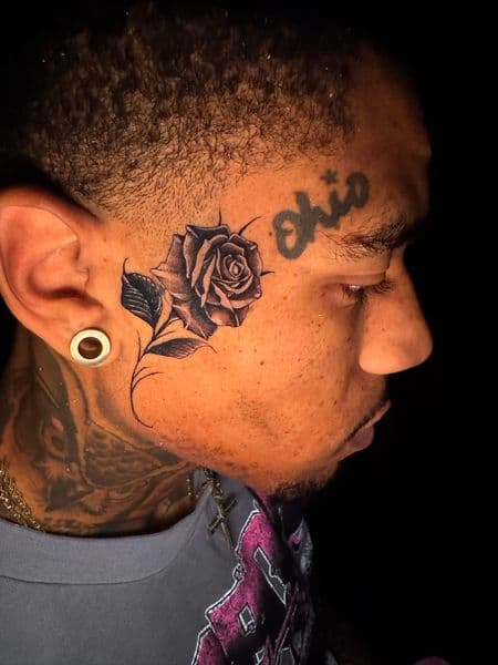 Black & Grey + Floral rose tattoo on Face by Ashley_Panda on TattMe