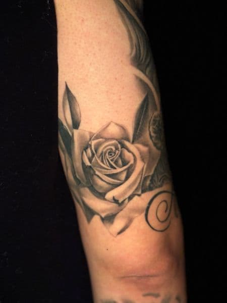 Black & Grey + Illustrative rose tattoo on Forearm by Ashley_Panda on TattMe