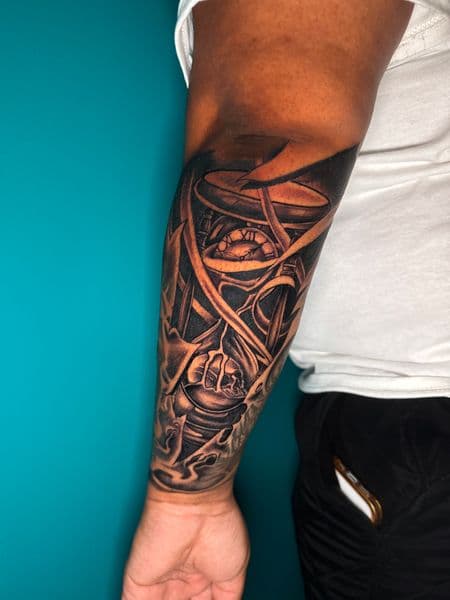 Black & Grey + Illustrative hourglass tattoo on Forearm by Ashley_Panda on TattMe
