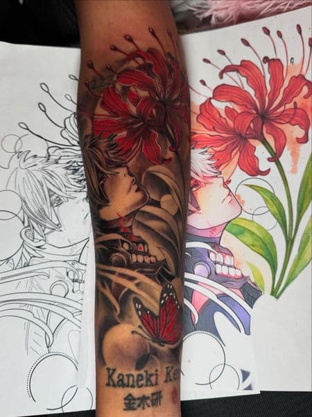 Anime + Black & Grey spider lily tattoo on Forearm by Ashley_Panda on TattMe