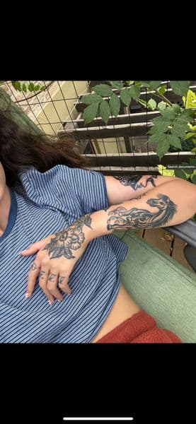 Traditional + Black-work floral tattoo on Forearm by TattMe on TattMe