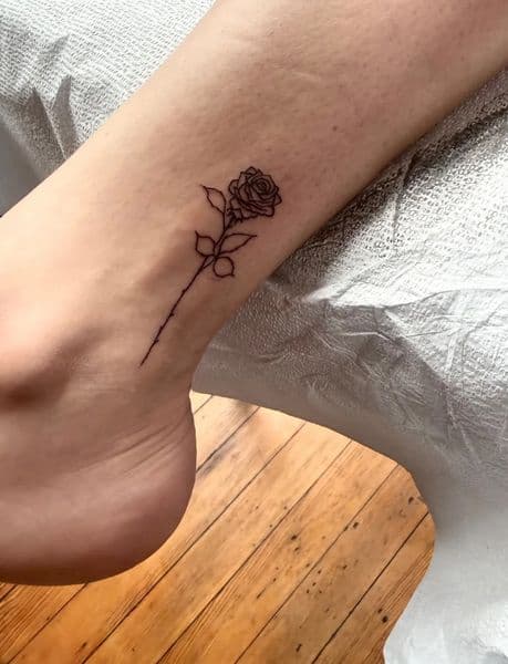 Fine Line + Minimalist rose tattoo on Ankle by Miss_Vampira on TattMe