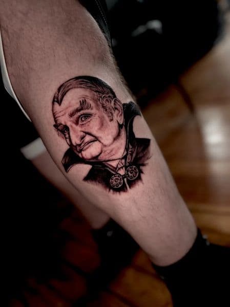 Portrait + Black & Grey portrait tattoo on Calf by Miss_Vampira on TattMe